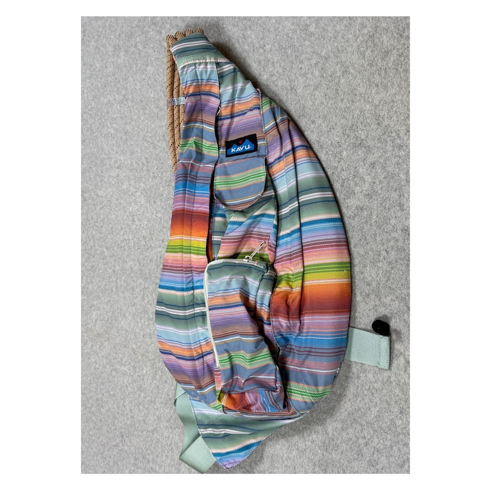 KAVU Rope Sack Crossbody Sling Bag Multicolor Striped Polyester Backpack